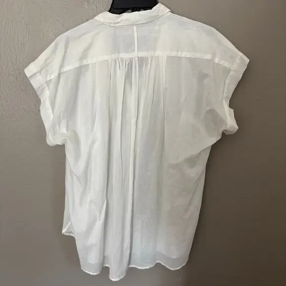 NILI LOTAN Normandy Blouse In white short sleeve sheer casual summer Size Small - Picture 7 of 7
